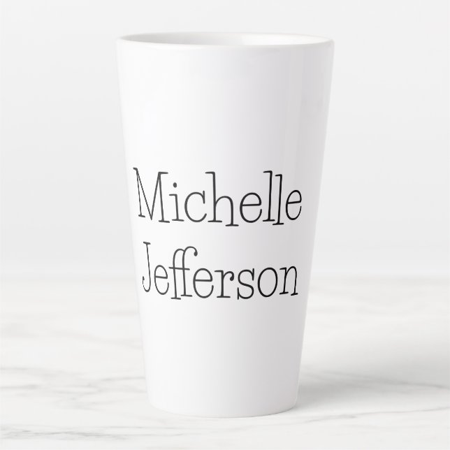 Trendy Black & White Script Name Chic Latte Mug (Front)