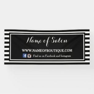 Trendy Black White Stripes Hair and Beauty Salon Banner