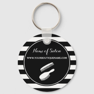 Trendy Black White Stripes Hair and Beauty Salon Key Ring