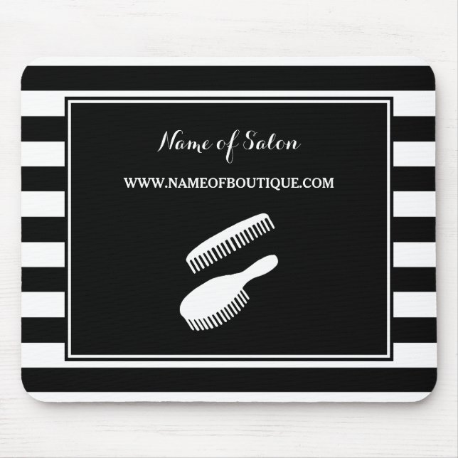Trendy Black White Stripes Hair and Beauty Salon Mouse Pad (Front)