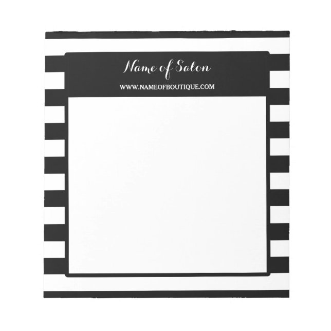 Trendy Black White Stripes Hair and Beauty Salon Notepad (Front)