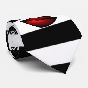 Trendy Black White Stripes , Lips Tie