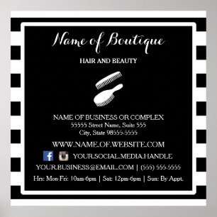 Trendy Black White Stripes Salon Information Sign