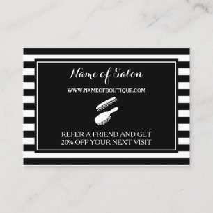 Trendy Black White Stripes Salon Referral Coupon Card