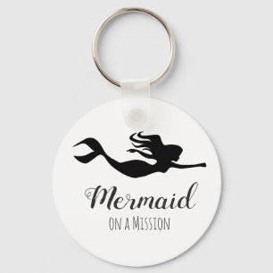 Trendy Black&White Superhero Mermaid on a Mission Key Ring