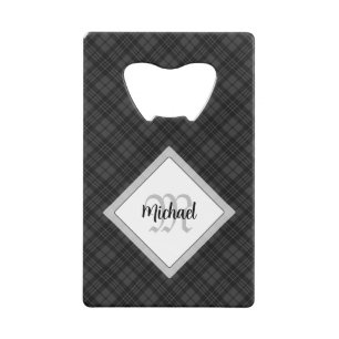 Trendy Black white tartan Personalise Monogram