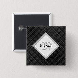 Trendy Black white tartan Personalise Monogram 15 Cm Square Badge