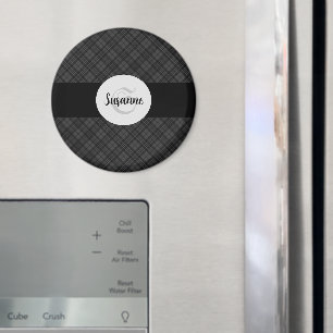 Trendy Black white tartan Personalise Monogram Magnet