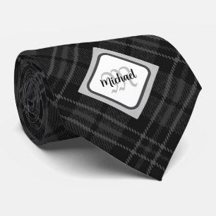 Trendy Black white tartan Personalise Monogram Tie