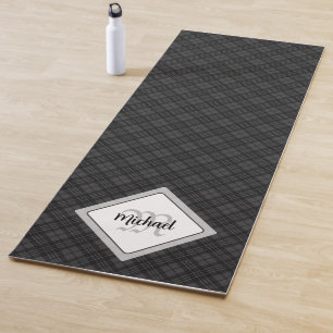 Trendy Black white tartan Personalise Monogram Yoga Mat
