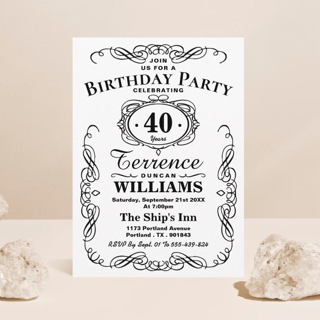 Trendy Black & White Typography Birthday Party Invitation (Creator Uploaded)