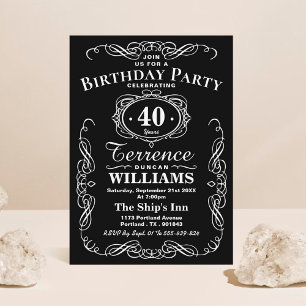 Trendy Black & White Typography Birthday Party Invitation