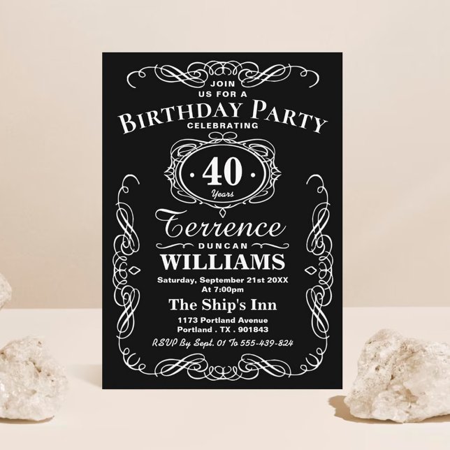 Trendy Black & White Typography Birthday Party Invitation (Creator Uploaded)
