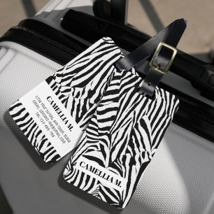 Trendy Black White Zebra Skin Pattern Custom Luggage Tag