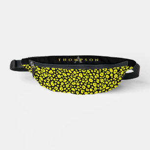 Trendy Black Yellow Leopard Animal Print Monogram Bum Bags