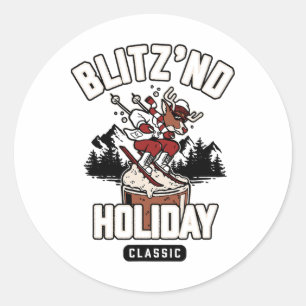 Trendy Blitz'nd Holiday Clic Reindeer Skiing Classic Round Sticker