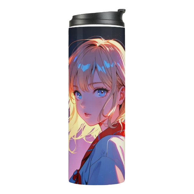 Trendy Blonde Girl Artwork – Perfect for Home Déco Thermal Tumbler (Rotated Left)