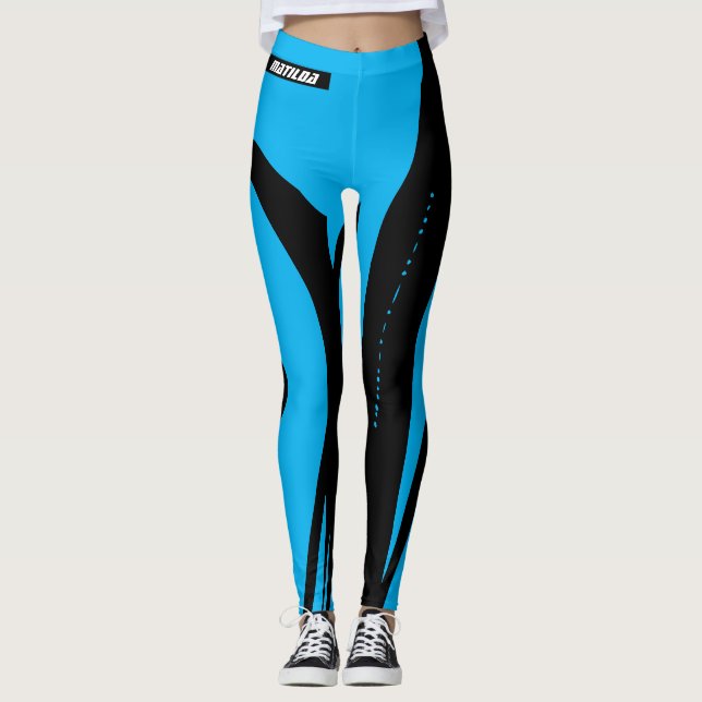 Trendy Blue and Black Workout  Leggings (Front)