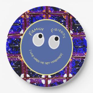Trendy Blue and Coral Digital Pattern  Paper Plate