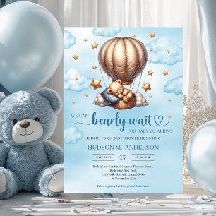 Trendy Blue and gold bearly wait Boy Baby Shower Invitation