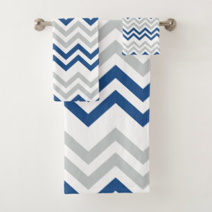 Trendy Blue And Gray Chevron Bath Towel Set