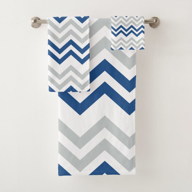 Trendy Blue And Gray Chevron Bath Towel Set (Insitu)