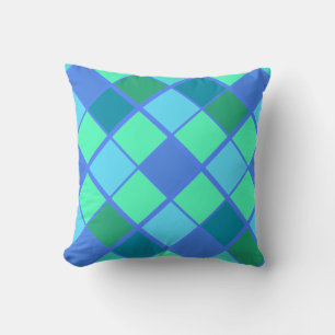 Trendy Blue and Green Diamond Pattern Cushion