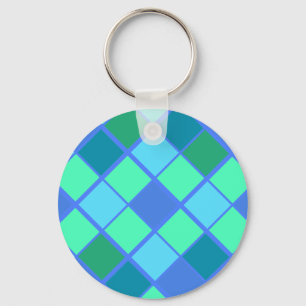 Trendy Blue and Green Diamond Pattern Key Ring