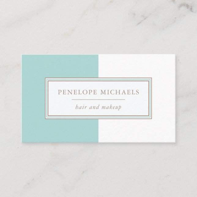Trendy Blue and White Colour Block Business Card (Front)
