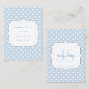 Trendy Blue and white polka dot Monogram Business Card