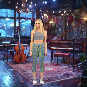 Trendy Blue and Yellow: Personalise Logo & Text Capri Leggings