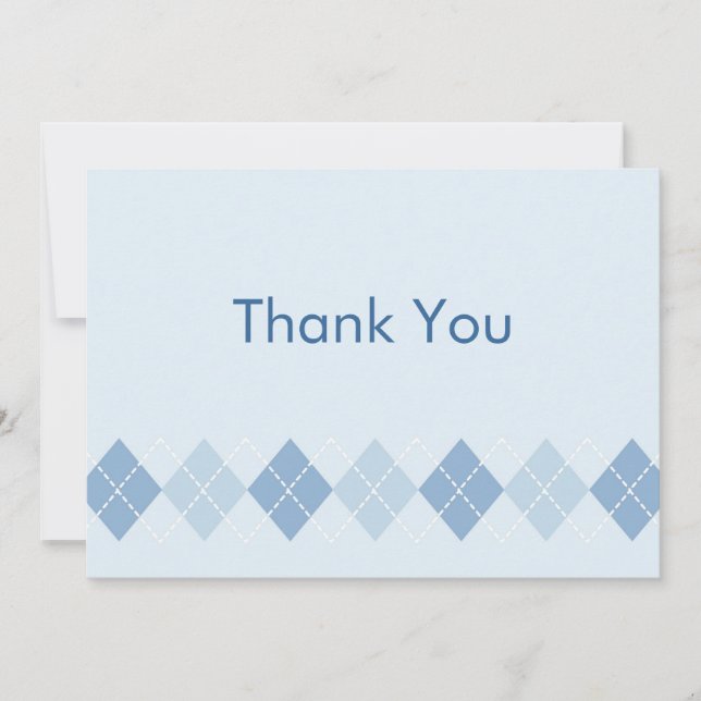 Trendy Blue Argyle Flat Thank You Note Cards (Front)