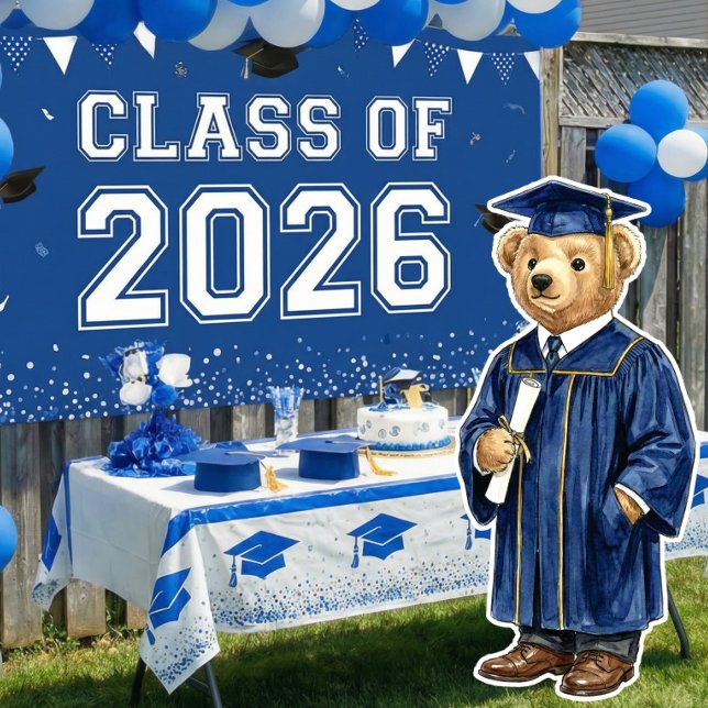 Trendy Blue Bear Printable Graduation Party Decor (Creator Uploaded)