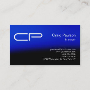 Trendy Blue Black Chic Monogram Business Card