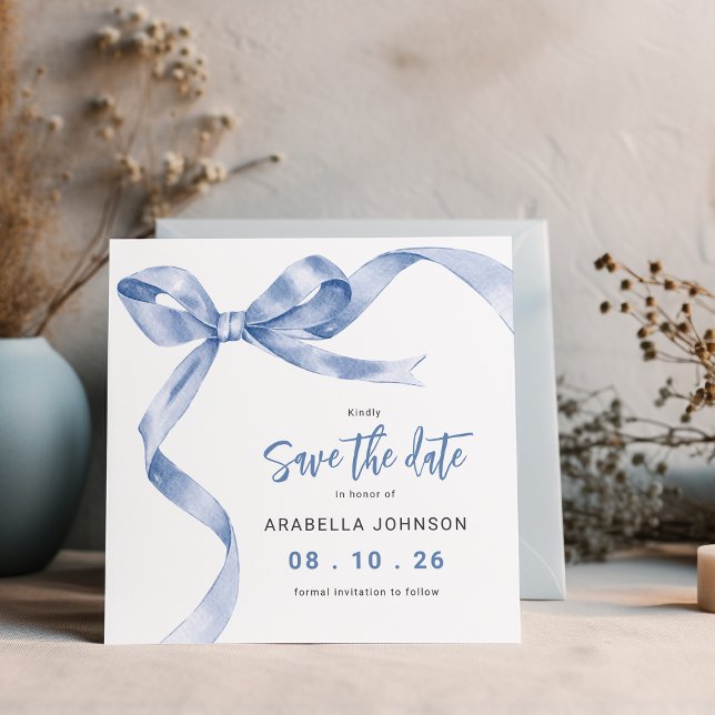Trendy Blue Bow Graduation Save The Date (Creator Uploaded)