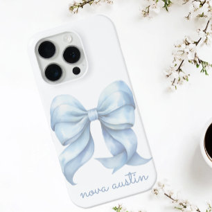 Trendy Blue Bow Personalised With Name Monogram iPhone 15 Pro Case