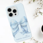 Trendy Blue Bow Personalised With Name Monogram iPhone 15 Pro Case<br><div class="desc">Add a touch of elegance to your everyday essentials with this Trendy Blue Bow Personalised With Name Monogram iPhone Case. Designed for those who appreciate the finer details, this custom phone case features a delicate watercolor bow that embodies a trendy coquette aesthetic. The personalised monogram adds a unique touch, making...</div>