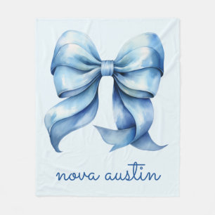 Trendy Blue Bow Personalised With Name Monogram Fleece Blanket
