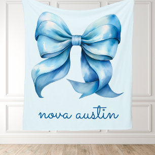 Trendy Blue Bow Personalised With Name Monogram Fleece Blanket