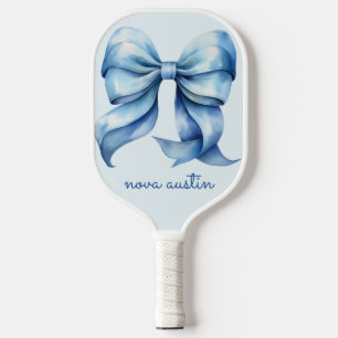 Trendy Blue Bow Personalised With Name Monogram Pickleball Paddle