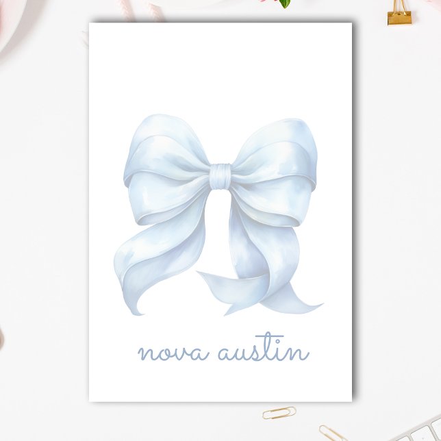 Trendy Blue Bow Personalised With Name Monogram Post-it Notes (Creator Uploaded)