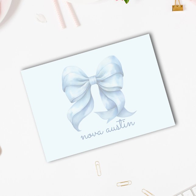 Trendy Blue Bow Personalised With Name Monogram Post-it Notes (Creator Uploaded)
