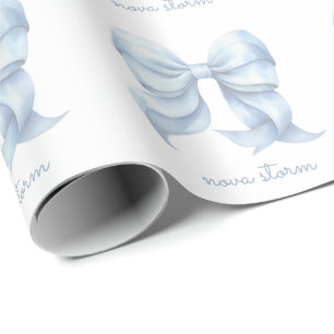 Trendy Blue Bow Personalised With Name Monogram Wrapping Paper