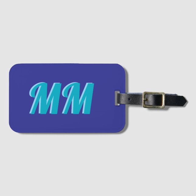 Trendy Blue Bright Modern Monogram Initial Luggage Tag (Front Horizontal)