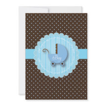 Trendy Blue & Brown  Boy Baby shower Invitations
