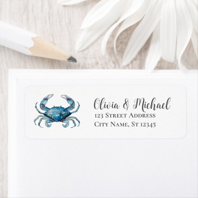 Trendy Blue Coastal  Crab Nautical Return Address Label (Insitu)