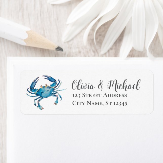 Trendy Blue Coastal  Crab Nautical Return Address Label (Insitu)