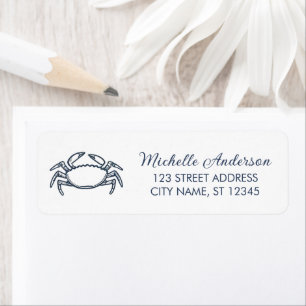 Trendy Blue Crab Nautical Return Address Label