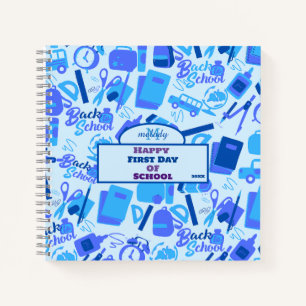 trendy blue Customisable Back to School Pattern Notebook
