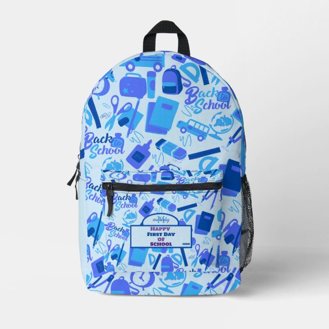 trendy blue Customisable Back to School Pattern Printed Backpack (Front)